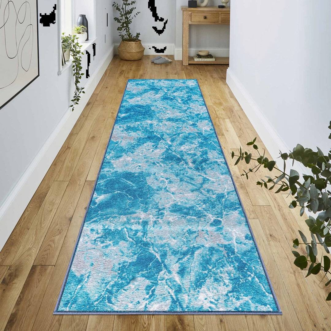 Large kitchen rugs Metro Lane Non Slip Large Living Room Rug 80 x 300 cm Blue