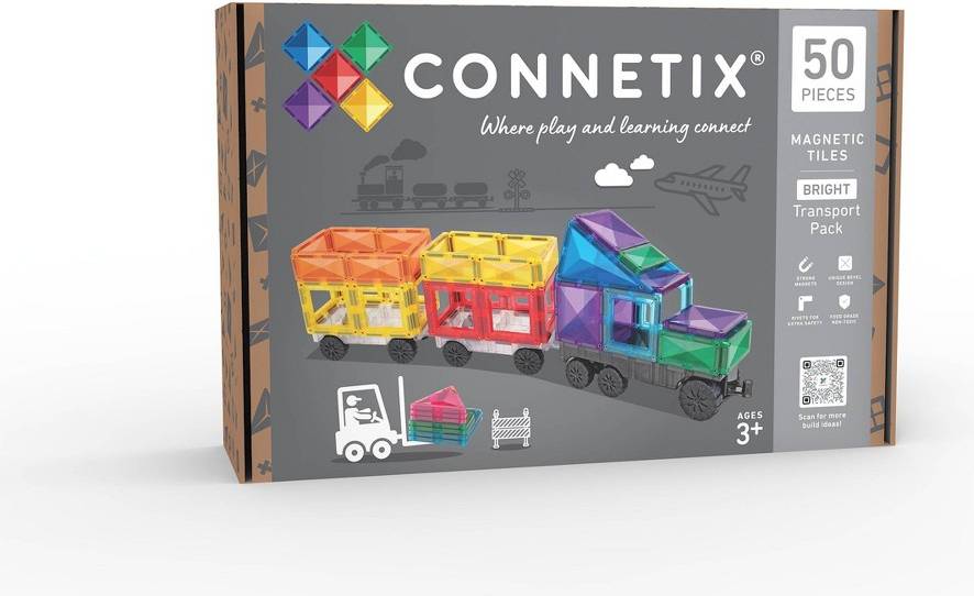 Magnetic tiles CONNETIX Magnetic Tiles Bright Transport Pack 50pc