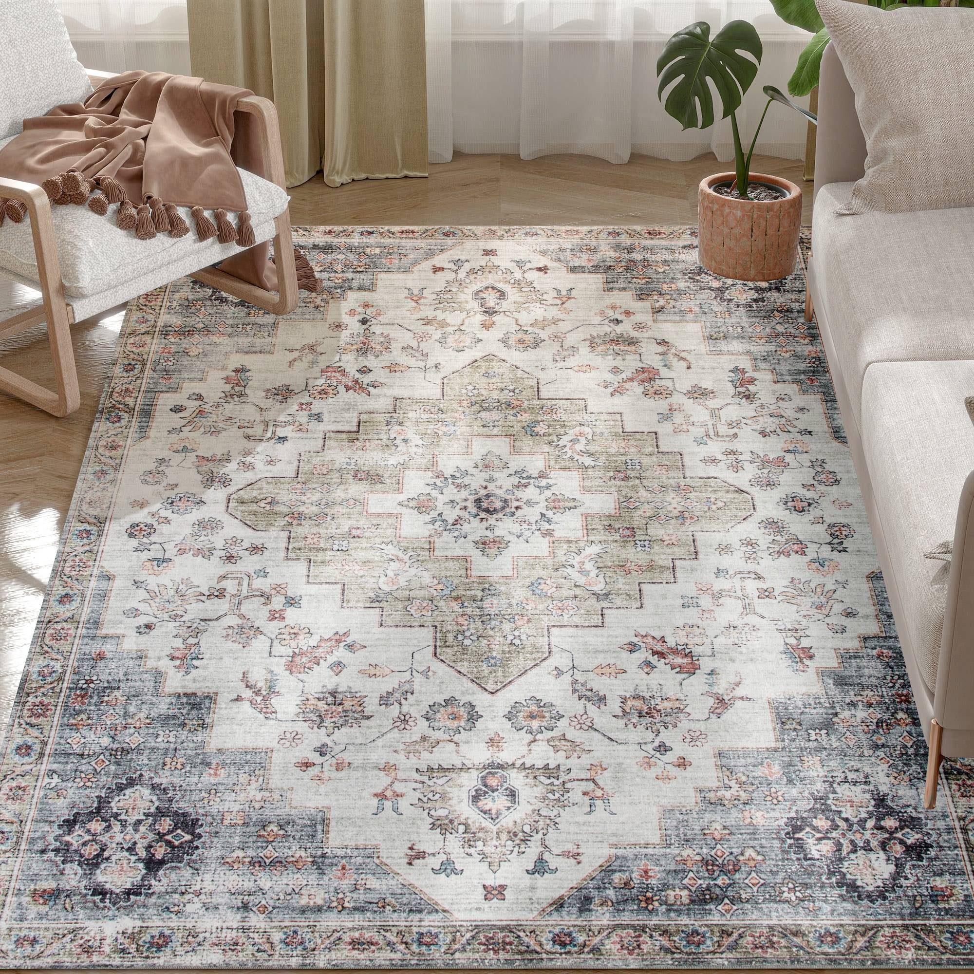 Homcom 4x6 Vintage Indoor Distressed Rug Brown