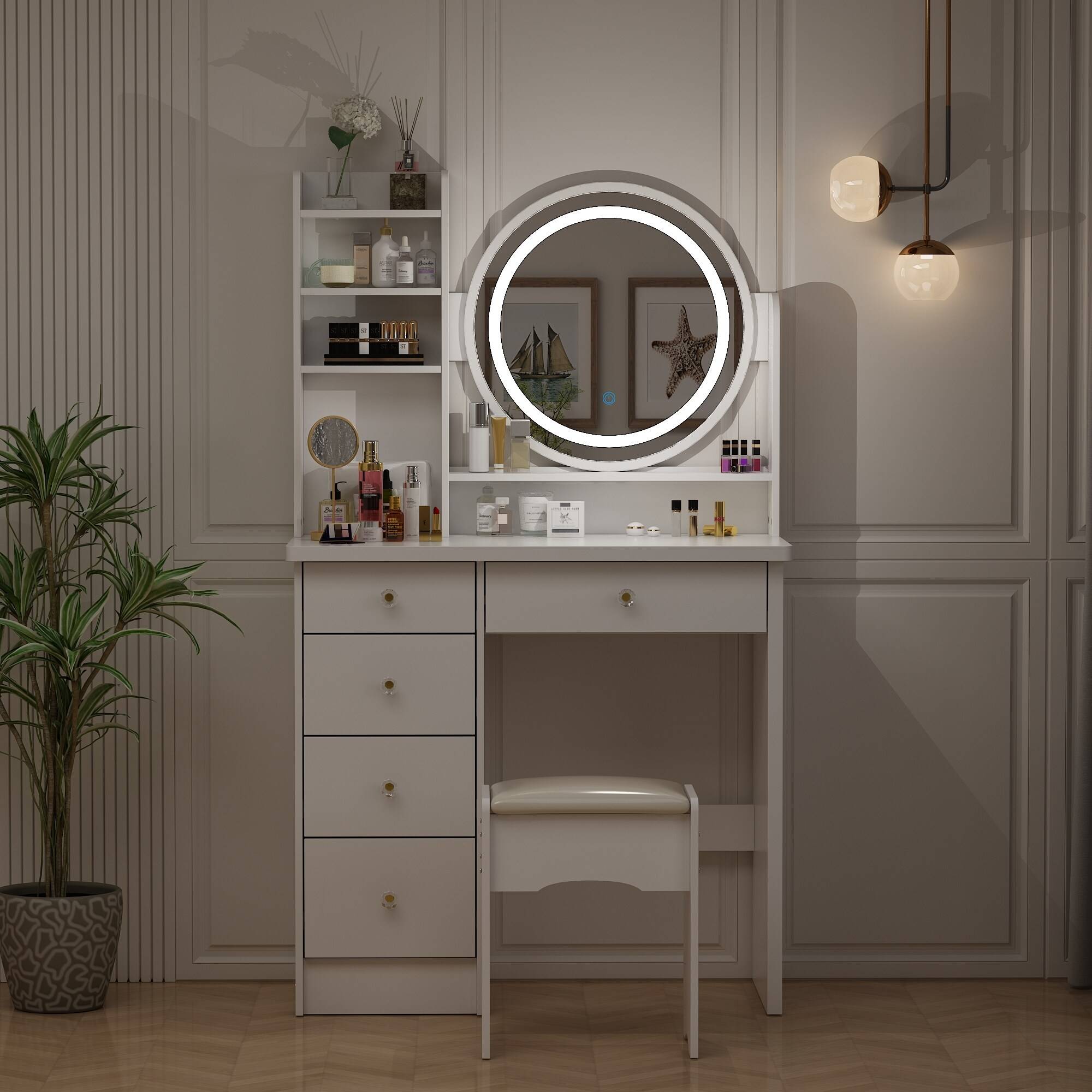 Makeup vanity stool Timechee 31.5 Wide Makeup Vanity Set With Stool Dressing Table