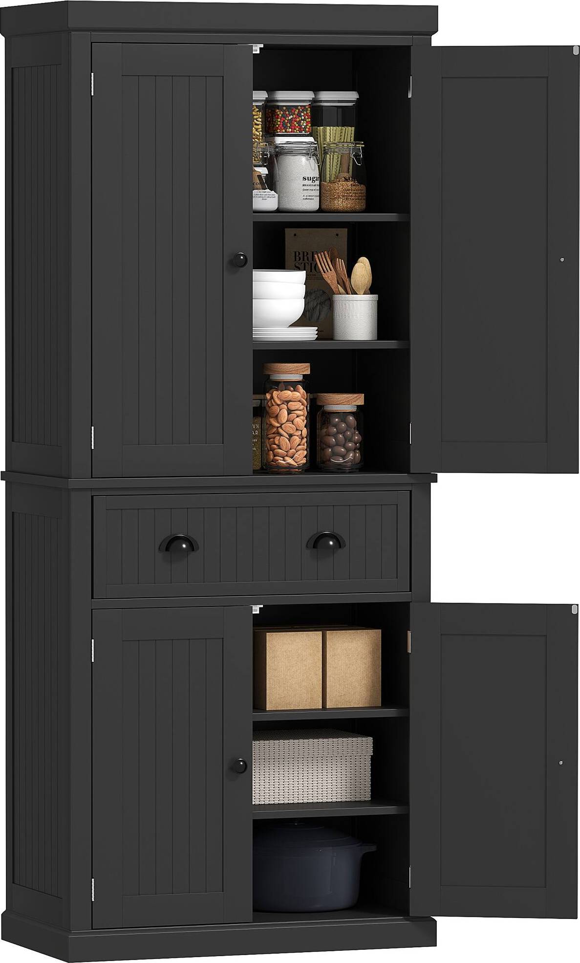 Pantry cabinets black Homcom 72 Inch Freestanding Kitchen Pantry Storage Cabinet
