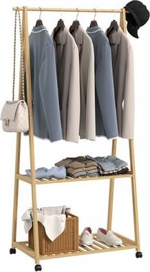 Homcom Bamboo Rail With 2 Storage Shelves Clothes Rack