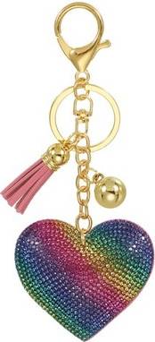 Uxcell Rhinestone Heart Shape Keychain Key Charm - Multicolor