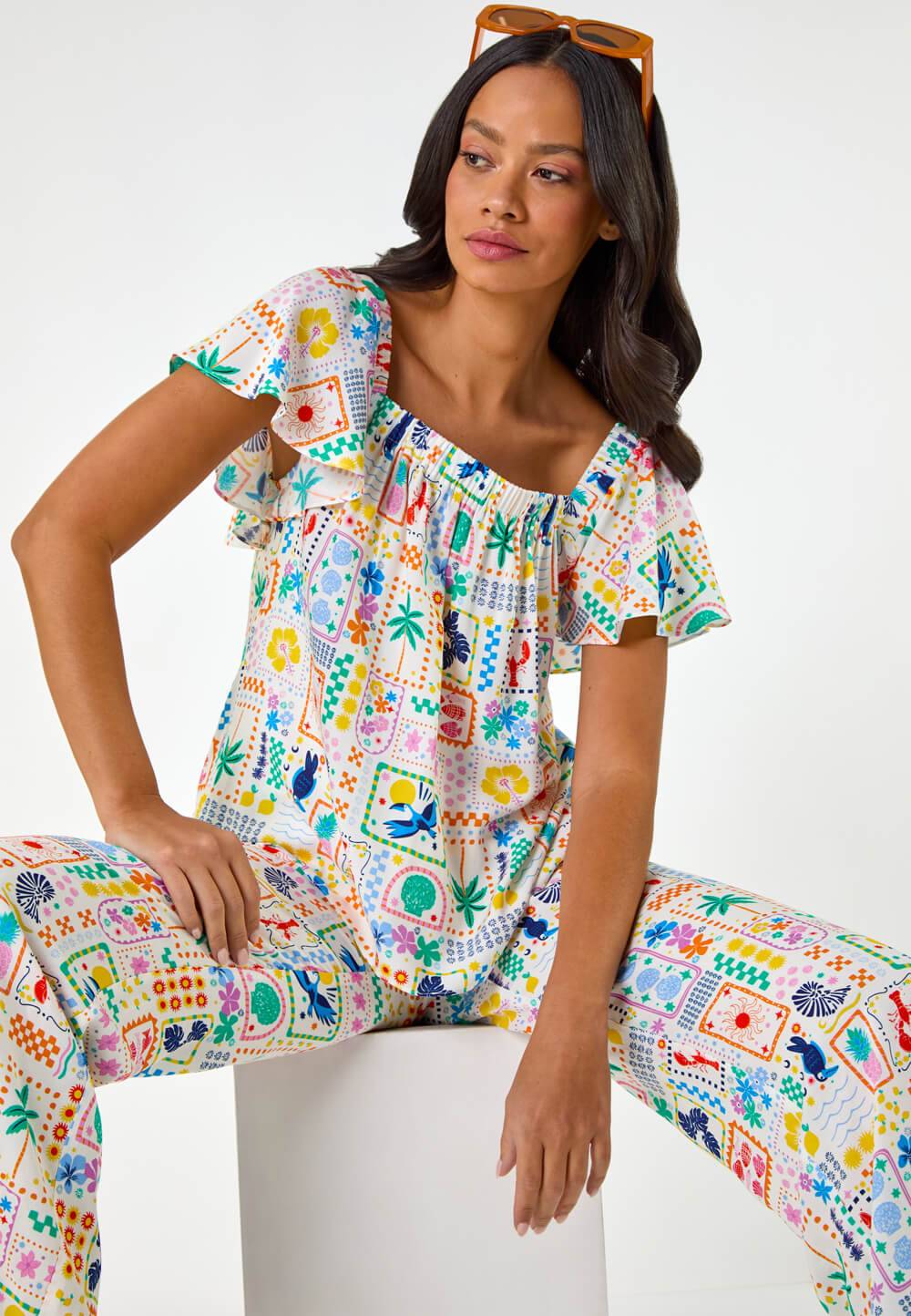 Roman Patchwork Palm Ruffle Shirt