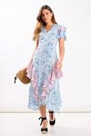 Floral Ruffle Mix Match Midi Dress - Blue