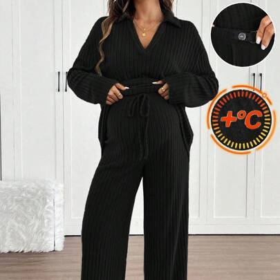 Shein 2pcs Raglan Sleeve Shirt Maternity Set