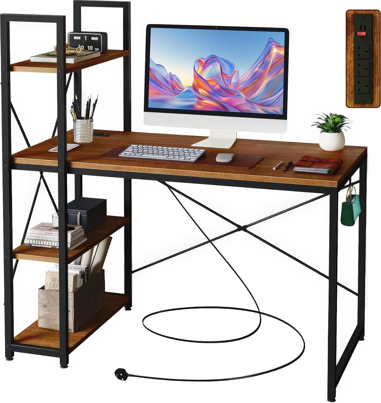 Homcom Study Table With 4 Tier Bookshelf Writing Desk