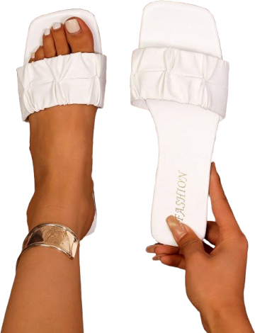 Shein New Pleated Ruffle Square Toe Flip Flops - White