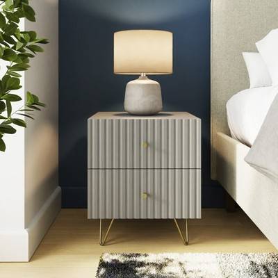 GFW Thalia Ribbed 2 Drawer Grey Bedside Table
