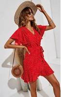 FS Collection Mini Wrap Style Dress - Red