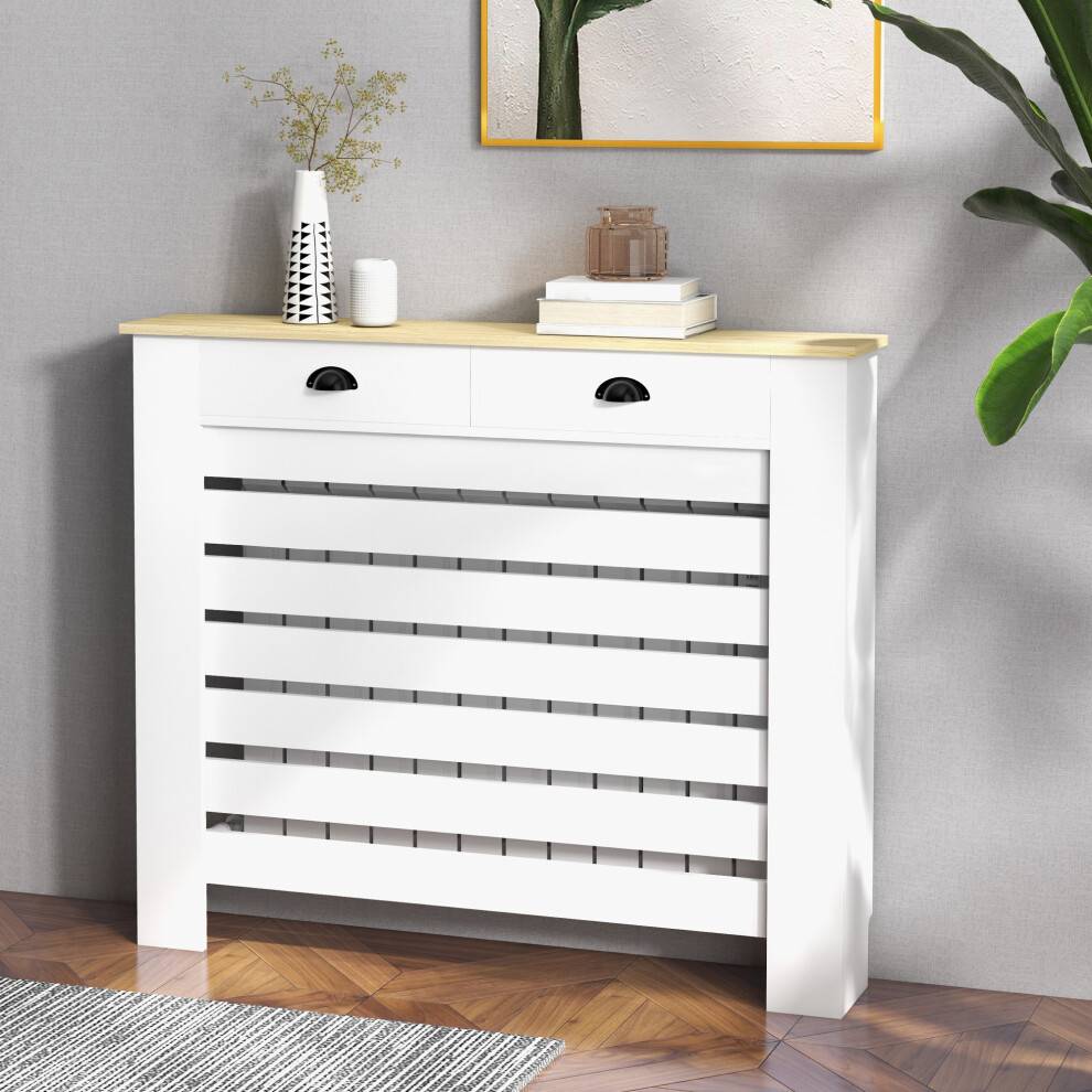 Homcom Radiator Cover with Drawer Horizontal Slat 111cm