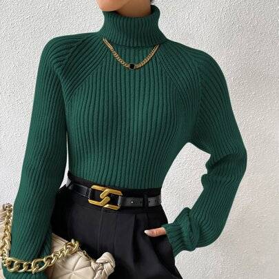 Shein Turtleneck Raglan Sleeve Ribbed Knit Sweater - Fall Winter