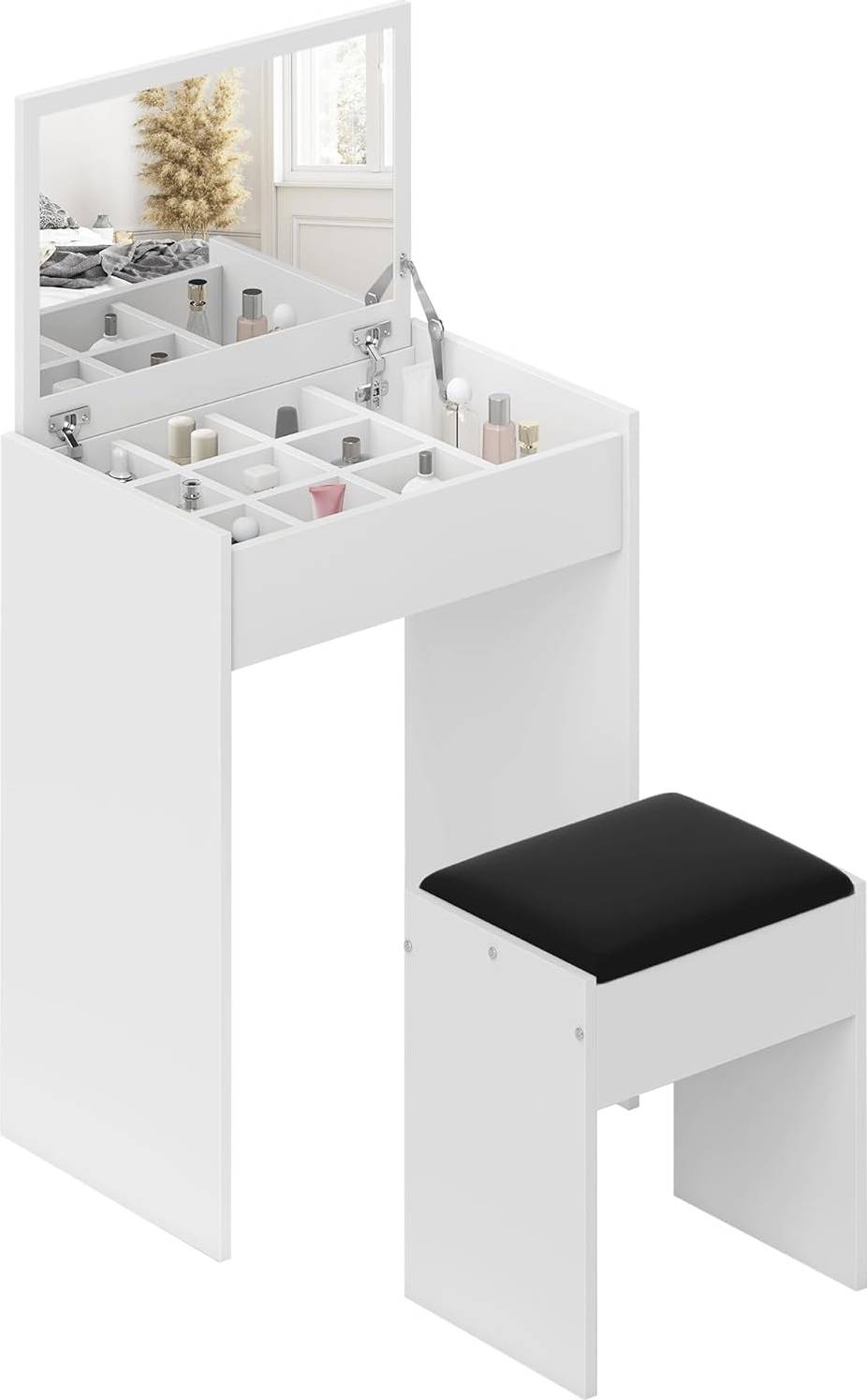 Vanity dressing table with mirror Homcom Multi-Purpose White Dressing Table 40.2x60.2cm 2pcs