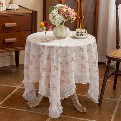 Shein Floral Patterned Refreshing Tablecloth Pink