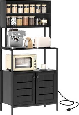 Bakers rack with storage Homcom Baker's Rack Coffee Bar With Power Outlet Storage Cabinet