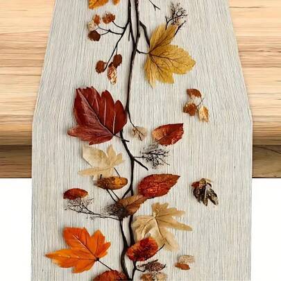 Shein Autumn Leaves Table Runner Rustic 100% Polyester Tablecloth Multicolor