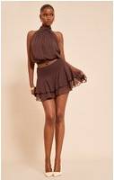 PrettyLittleThing Pleated Ruffle Mini Skirt - Chocolate