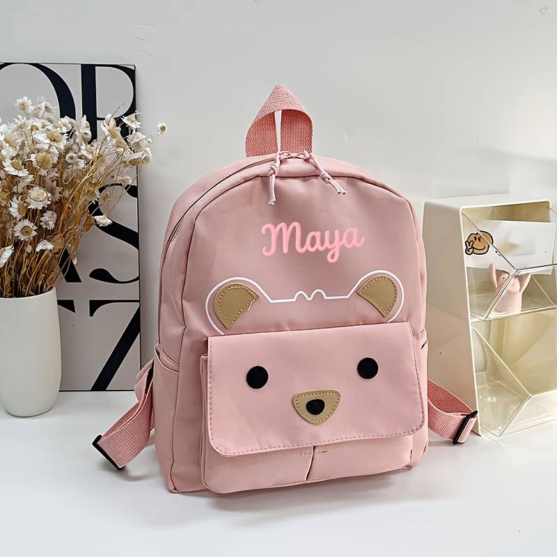 Temu Custom Embroidered Name Backpack Cartoon Bear Pattern Lightweight - Custom