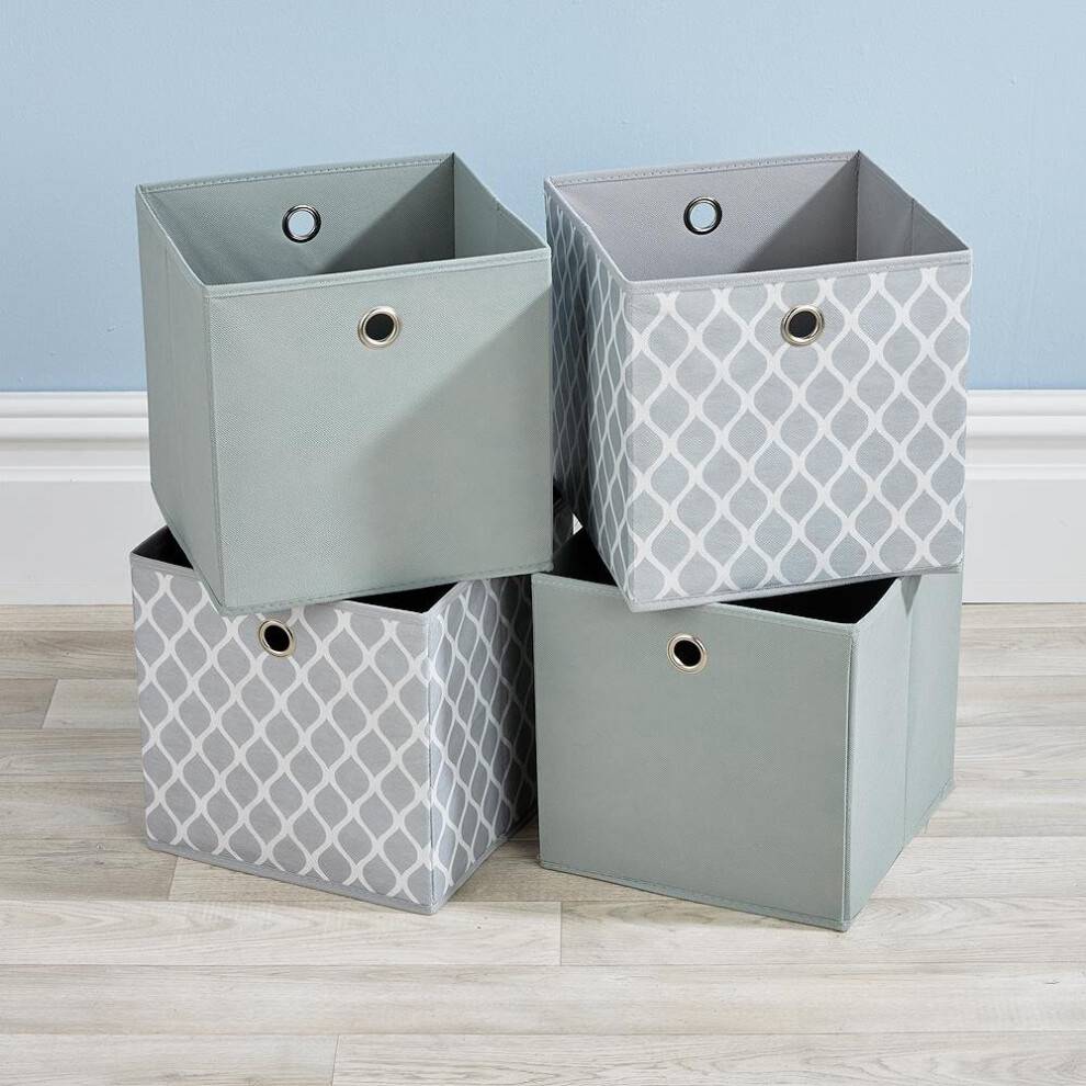 Home Source Folding 2 Grey 2 Patterned Square Cube Set Storage Box 4pcs