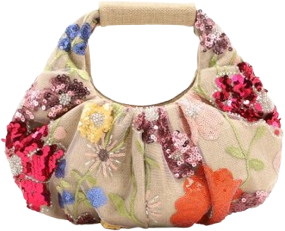 Shein 1pc Colorful Sequin Contrast Mesh Flower Embroidered Cloud Ruffle Unique Design Linen Ladies' Handbag
