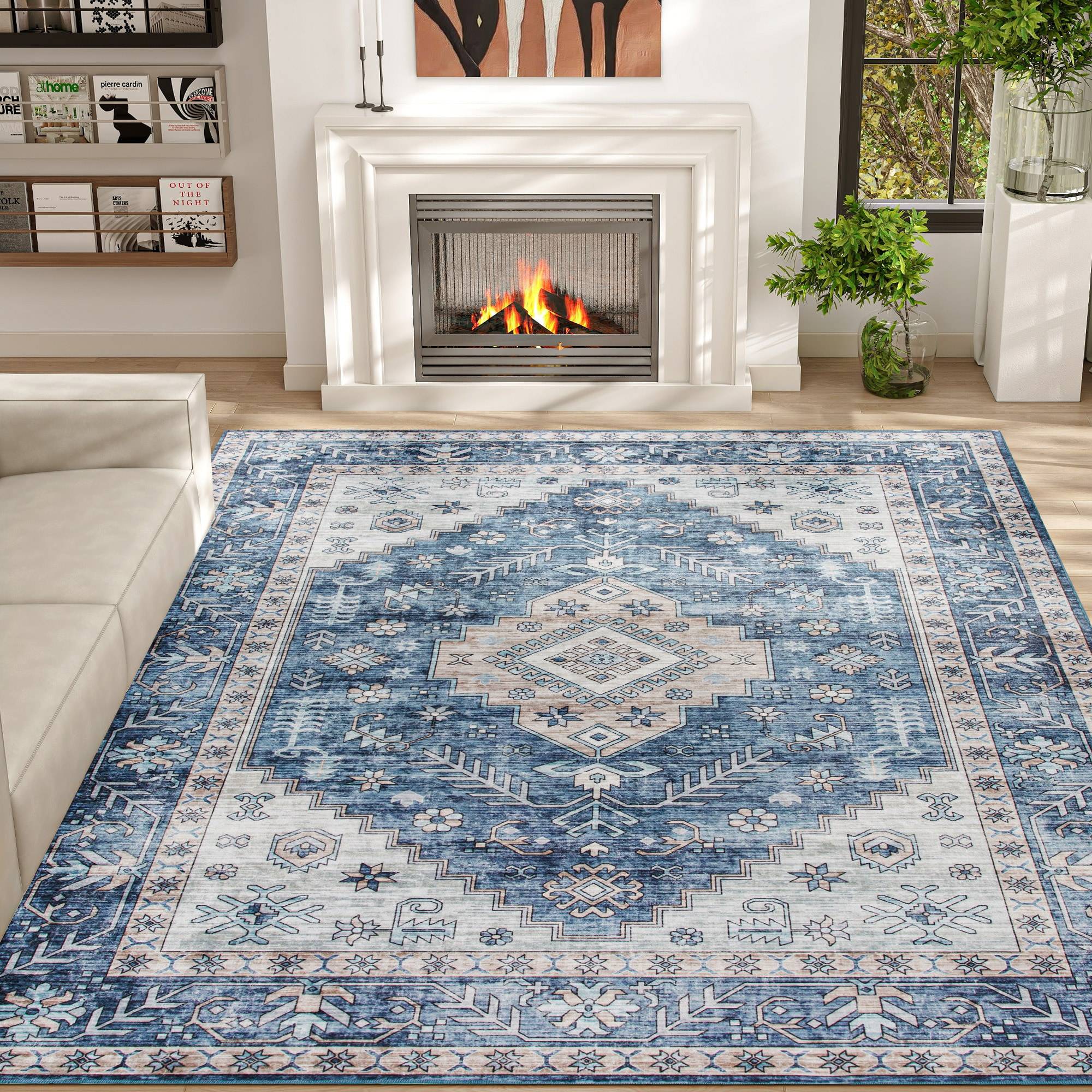 Homcom 8x10 Vintage Indoor Washable Rug Blue