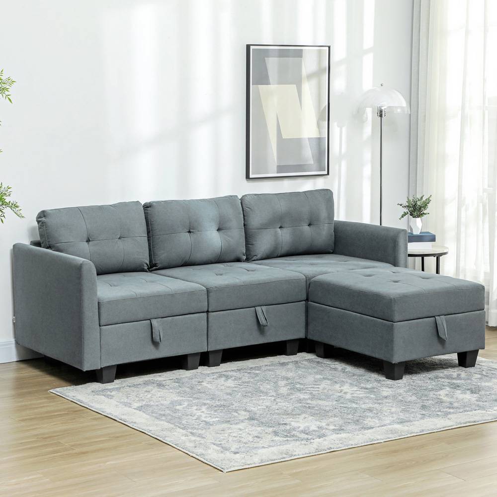 Homcom Convertible Modular Sectional Dark Grey Sofa