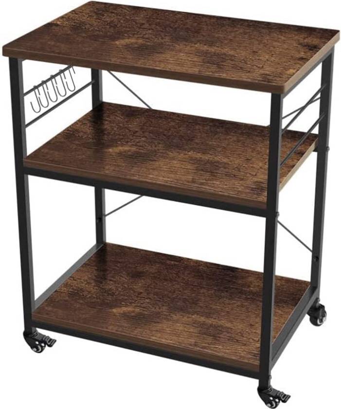 Kitchen Microwave Cart 3Tier Rolling Bakers Rack - Rustic Brown Trolley Table