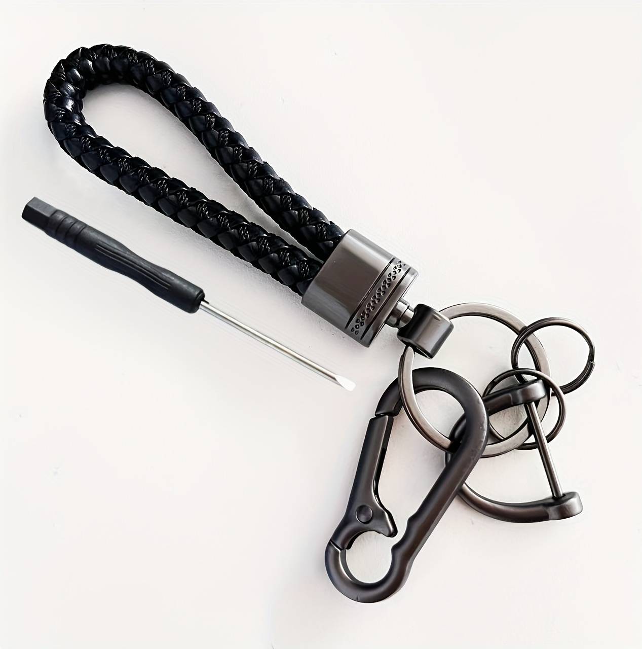 Temu Braided Alloy Car Keychain Accessory With Metal Rope
