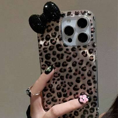 Shein 3D Rhinestone Bow Leopard Phone Case