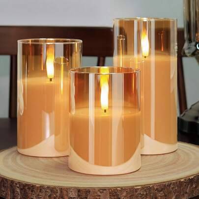 Shein 1pc/3pcs LED Candle With/Without Remote Control Gold LED Candle
