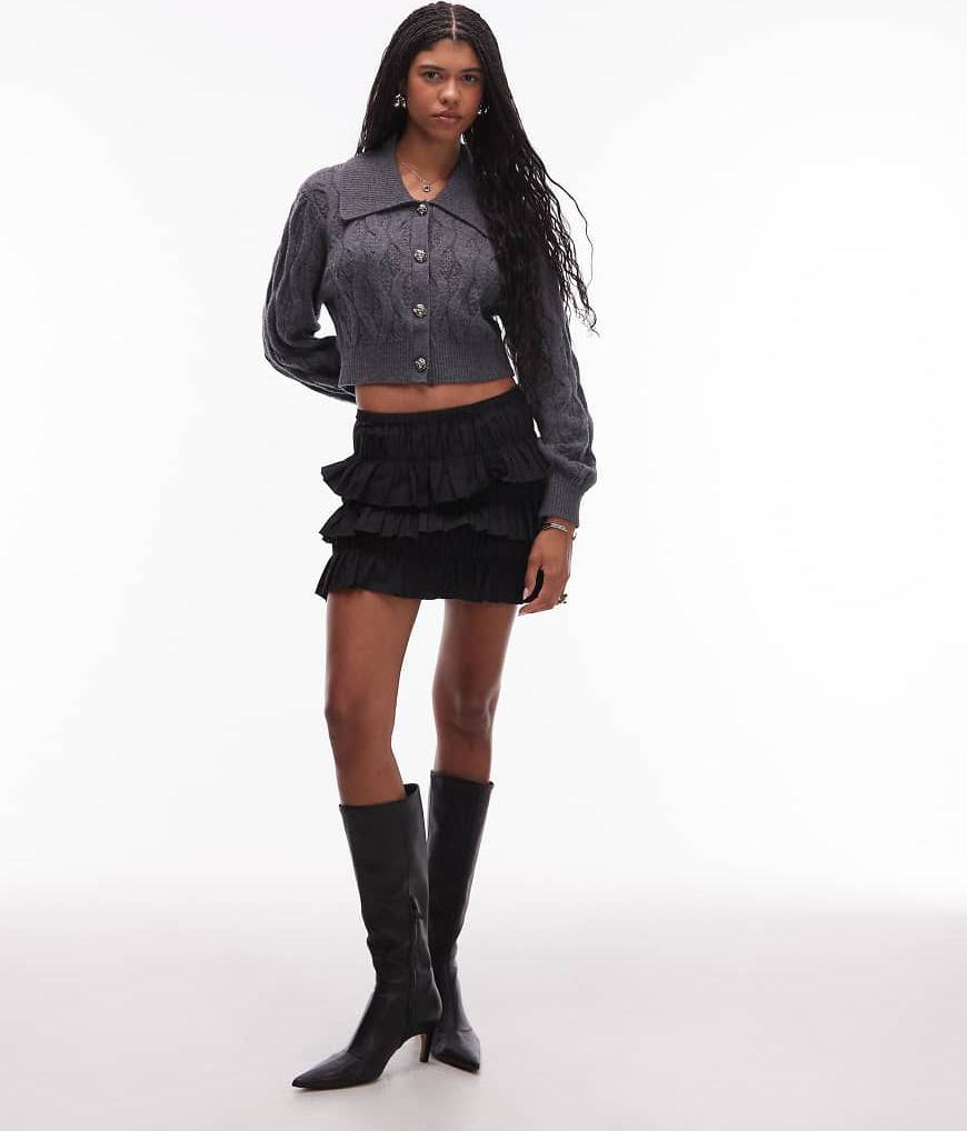 Textured Ruffle Mini Skirt - Black