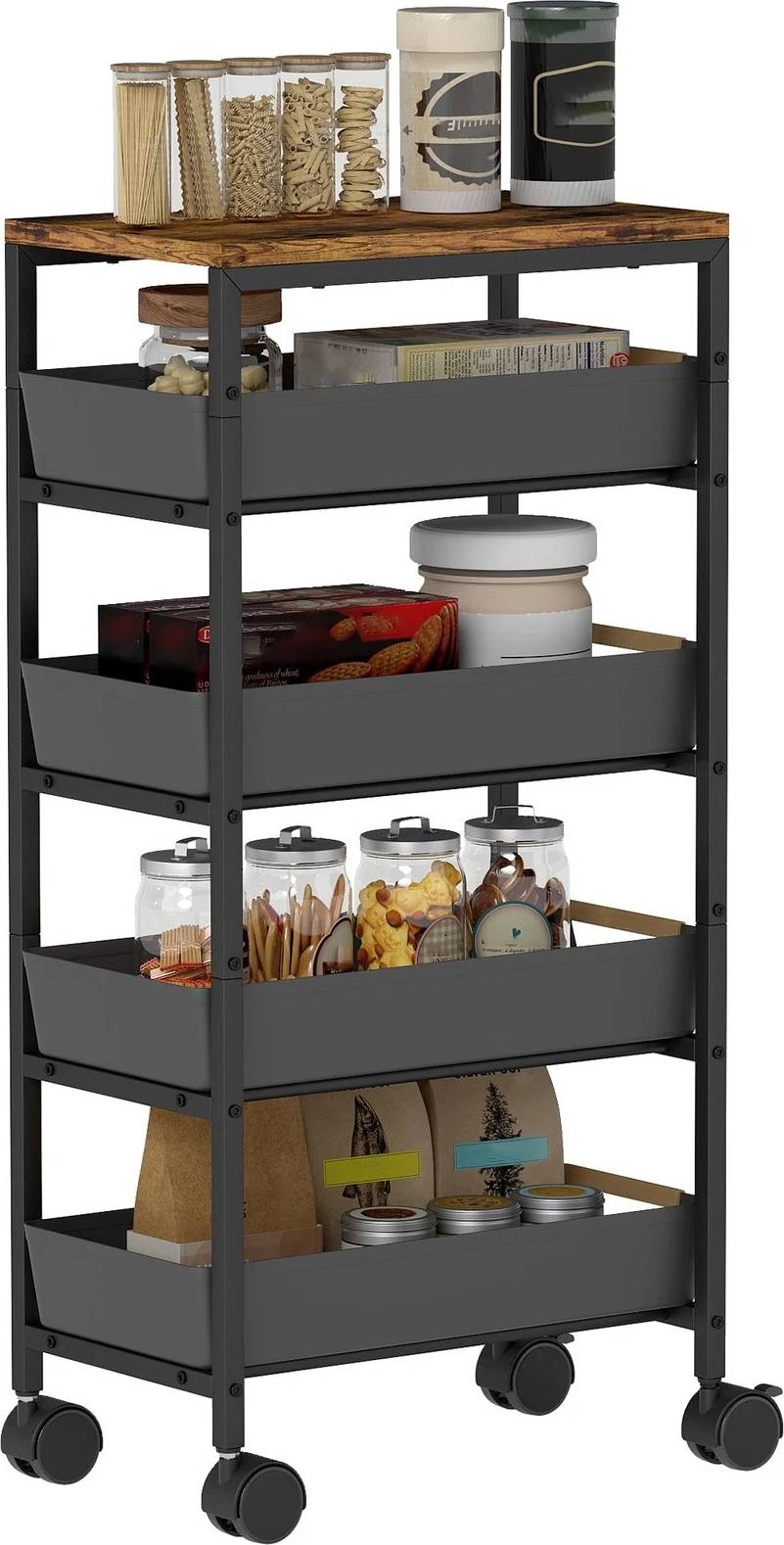 Homcom 5-Tier Kitchen Storage Black Trolley Table