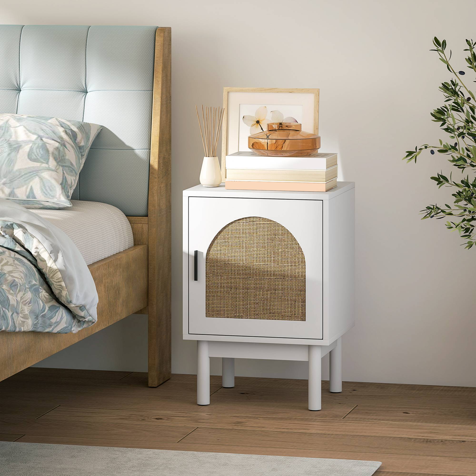 Homcom Rattan With Adjustable Shelf Bedside Table