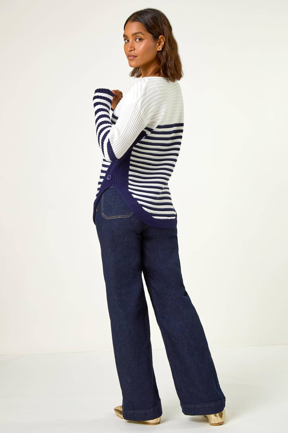 Roman Front Ribbed Knit Jumper - Ivory