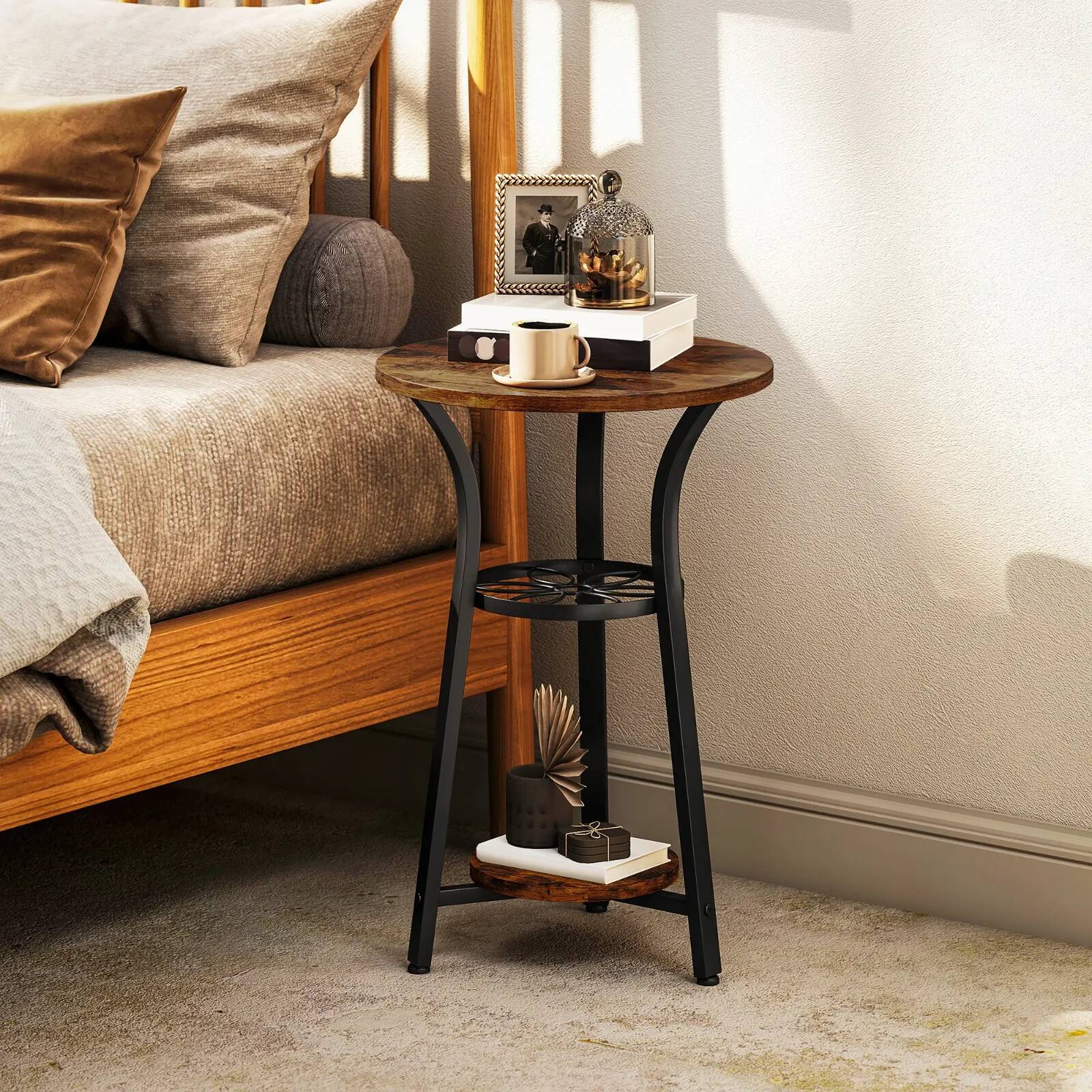 Homcom Rustic Sofa Side Display Storage Shelf Small Table