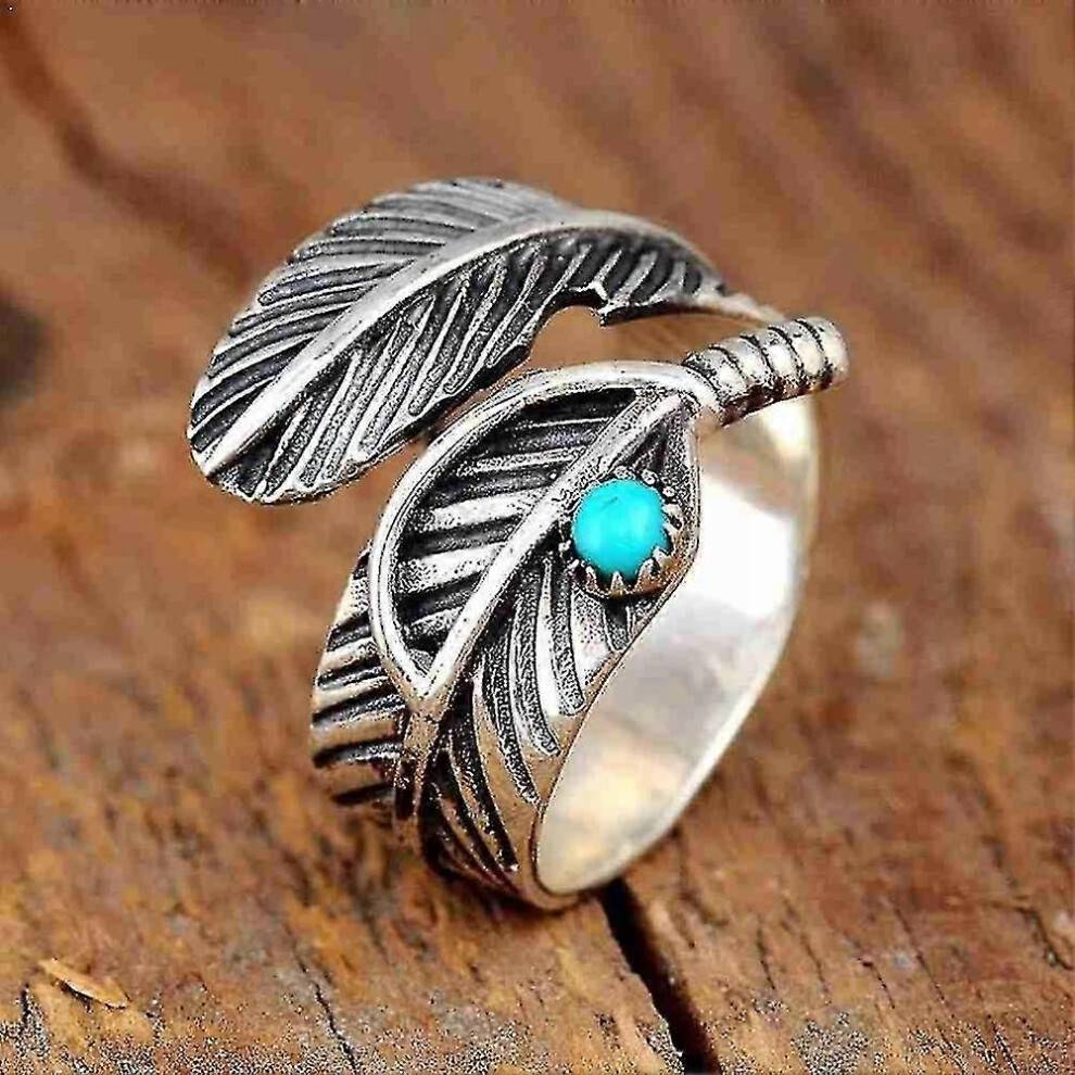 FitVille Retro Silver Color Turquoise Rings Adjustable - Green