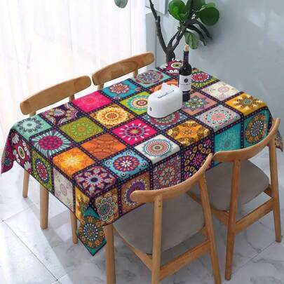 Shein Rectangle Polyester Mandala Tablecloth Multicolour
