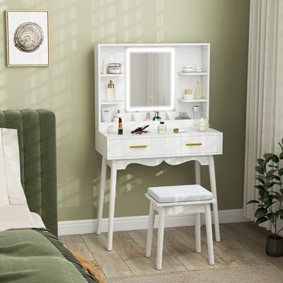 Homcom With Mirror And Stool Dressing Table