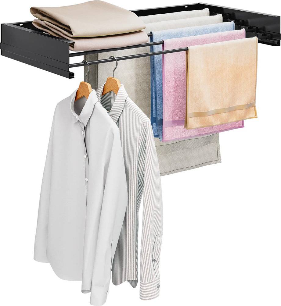 Wall mounted clothes drying rack Ivy Bronx Wall Mounted Clothes Rail Drying Rack Retractable