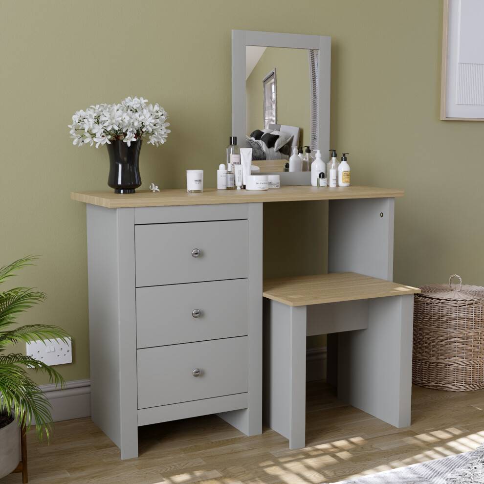 Dressing table without mirror Vida Designs Arlington 3 Drawer Mirror Stool Set Dressing Table