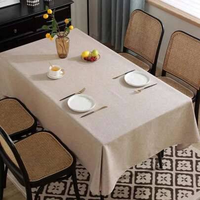 Shein Rectangular Solid Color Linen Tablecloth Beige