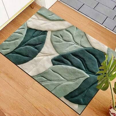 Shein Spring Green Leaf Pattern Bath Mat