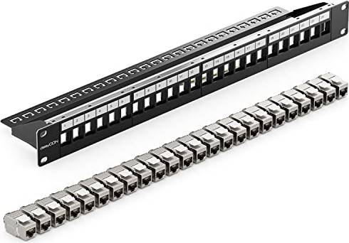 DeleyCON 24 Port Patchpanel Set Modular 1 HE 19 Zoll RJ45 Keystone Module