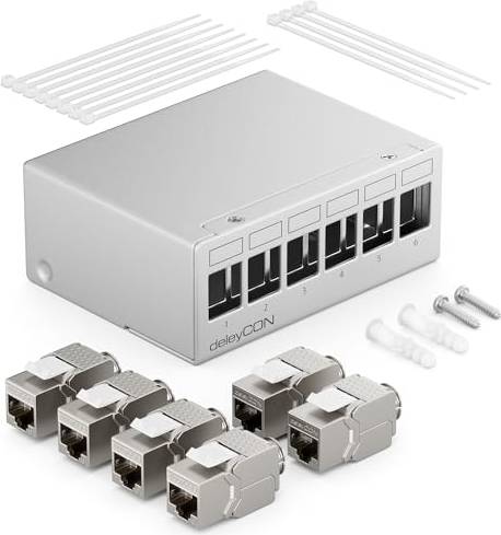 DeleyCON 6 Port Patch Panel Set 1U 6x RJ45