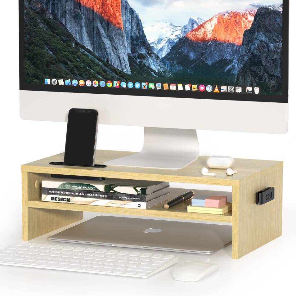 BONTEC Wood Monitor Stand Riser Desk