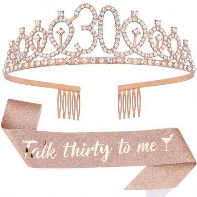 Shein Talk Thirty To Me Sash Rhinestone Tiara Set