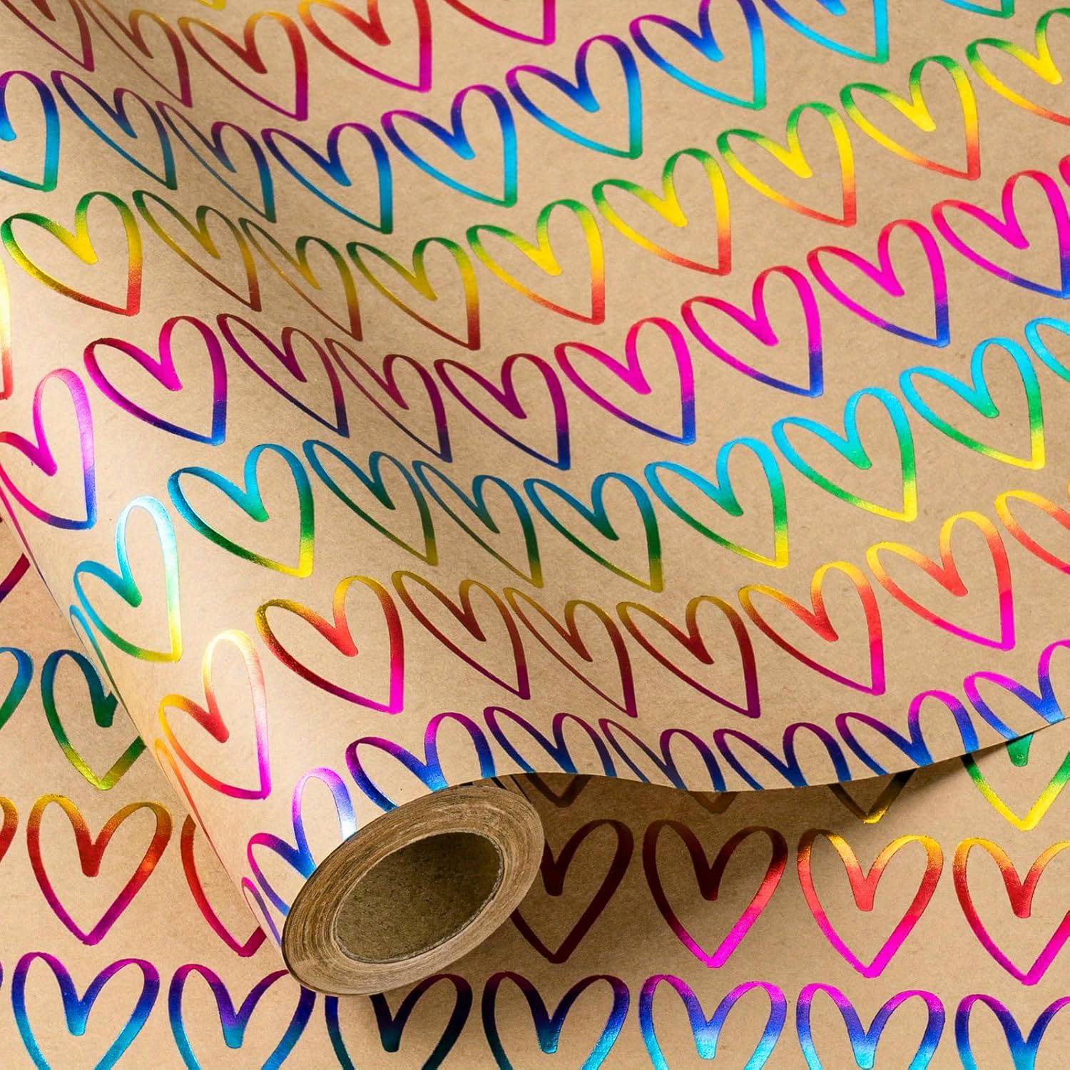 Wrapping paper Temu Colorful Heart Wrapping Paper Roll 17 Inches
