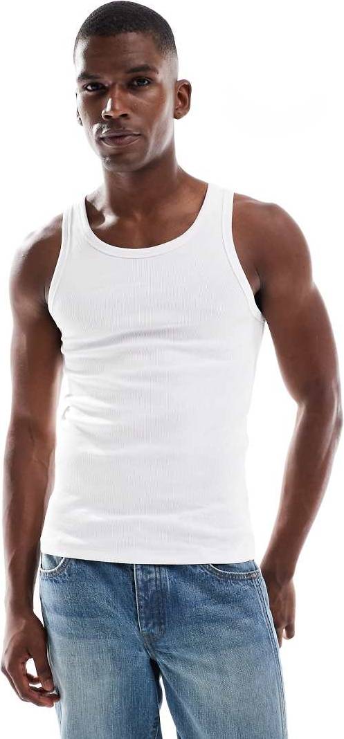 Muscle Fit Ribbed Vest - White