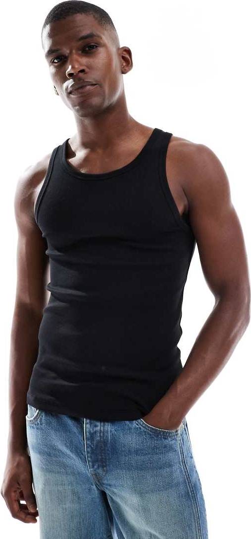 New Look Muscle Fit Ribbed Vest - Black