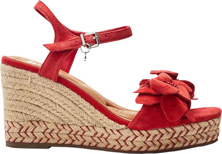 Moda In Pelle Mistee Suede Flower Wedge Sandals - Red